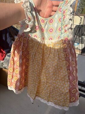 Mustard Pie floral top in aqua, pink, yellow, cream